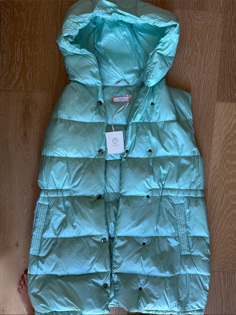 Peserico Light Aqua Puffer Vest with Hood